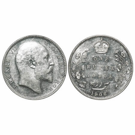 Edward VII, Silver, Rupee, 1906, Bombay Mint, 'B' incused and dot. F. Prid 202. GK 940. Br