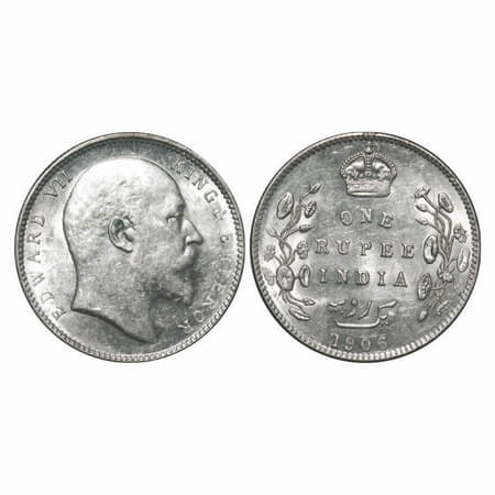 Edward VII, Silver, Rupee, 1906, Bombay Mint, 'B' incused and dot, Die cracks on Obv. F. P