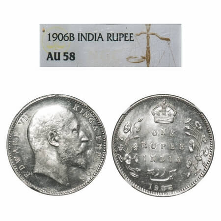 Edward VII, Silver, Rupee, 1906, Bombay Mint, 'B' incused and dot. F. Prid 202. GK 940. NG