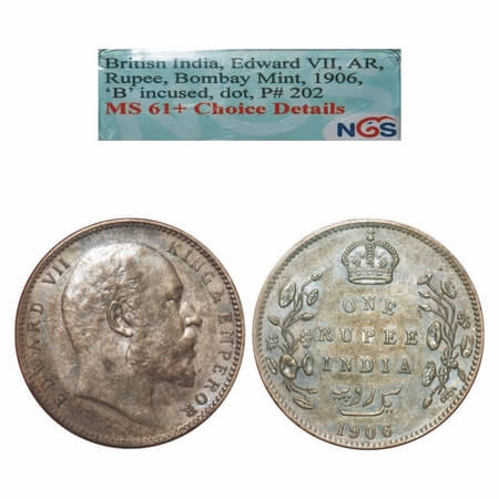 Edward VII, Silver, Rupee, 1906, Bombay Mint, 'B' incused and dot. F. Prid. 202. GK 940. N