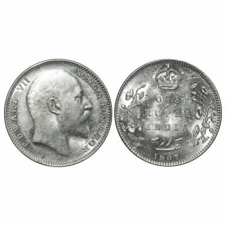 Edward VII, Silver, Rupee, 1907, Bombay Mint, 'B' incused and dot, Narrow 7. F. Prid 203. 