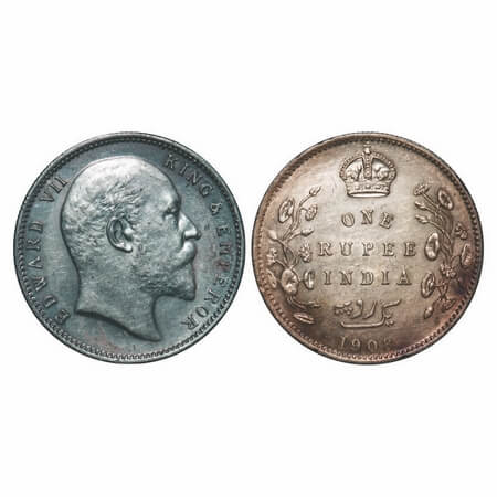 Edward VII, Silver, Rupee, 1908, Calcutta Mint, No mint mark. F. Prid 194. GK 946. About U