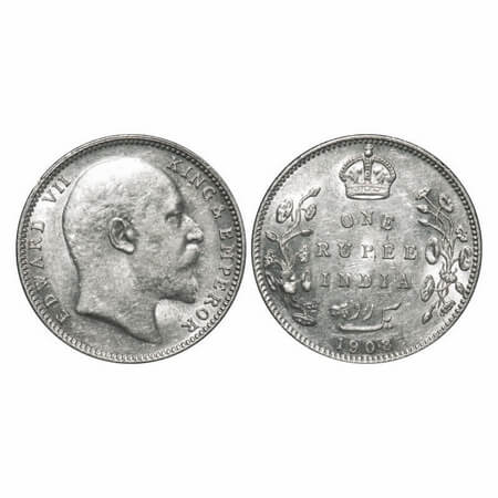Edward VII, Silver, Rupee, 1908, Bombay Mint, B incused and dot, Numeral 8 struck on numer