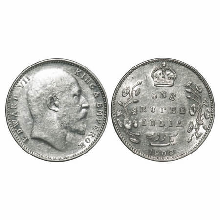 Edward VII, Silver, Rupee, 1908, Bombay Mint, 'B' incused and dot, Numeral 8 struck on num