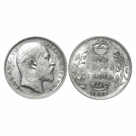 Edward VII, Silver, Rupee, 1909, Bombay Mint, 'B' incused and dot. F. Prid 205. GK 952. Un