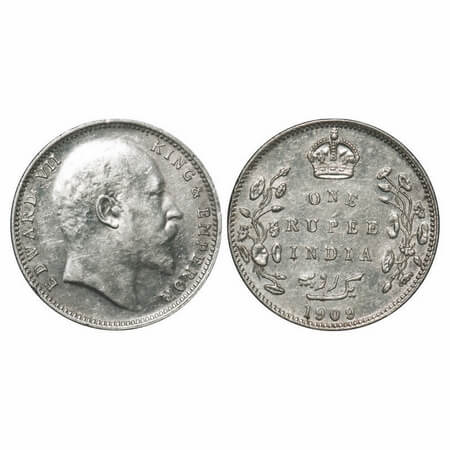 Edward VII, Silver, Rupee, 1909, Bombay Mint, No 'B' only dot. F. Prid Unlisted. GK 953. E