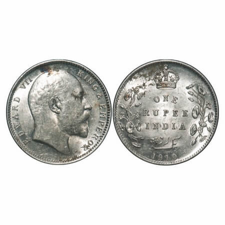 Edward VII, Silver, Rupee, 1910, Calcutta Mint, No mint mark, More spacing between the yea