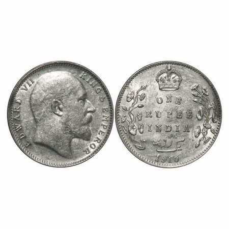 Edward VII, Silver, Rupee, 1910, Bombay Mint, 'B' incused and dot, Last numerals 10 struck