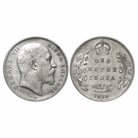 Edward VII, Silver, Rupee, 1910, Bombay Mint, 'B' incused and dot, Last numerals 10 struck