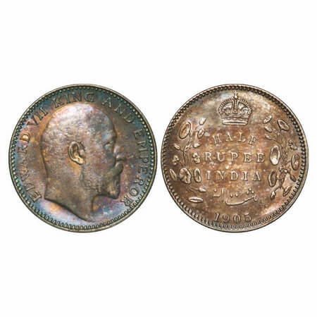 Edward VII, Silver, Half Rupee, 1905, Calcutta Mint, No mint mark. F. Prid Unlisted. GK 96