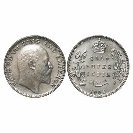 Edward VII, Silver, Half Rupee, 1905, Calcutta Mint, No mint mark. F. Prid Unlisted. GK 96