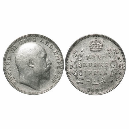 Edward VII, Silver, Half Rupee, 1907, Bombay Mint, 'B' incused and dot. F. Prid 316. GK 96