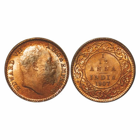 Edward VII, Bronze, 1/12 Anna, 1907, Calcutta Mint, No mint mark, Ghost on Obv and Rev. F.