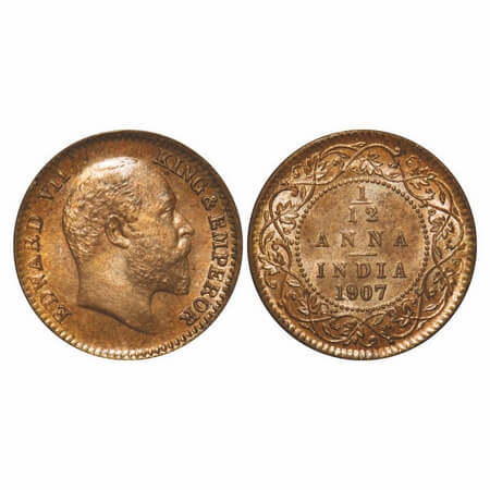 Edward VII, Bronze, 1/12 Anna, 1907, Calcutta Mint, No mint mark. F. Prid 823. GK 1017. Mi