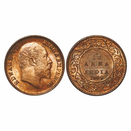 Edward VII, Bronze, 1/12 Anna, 1909, Calcutta Mint, No mint mark. F. Prid 825. GK 1019. Br