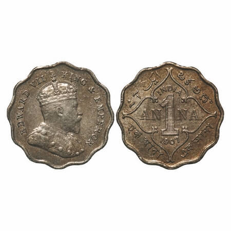 Edward VII, Copper-Nickel, 1 Anna, 1907, Bombay Mint, 'B' incused. F. Prid 926. GK 990. Ab