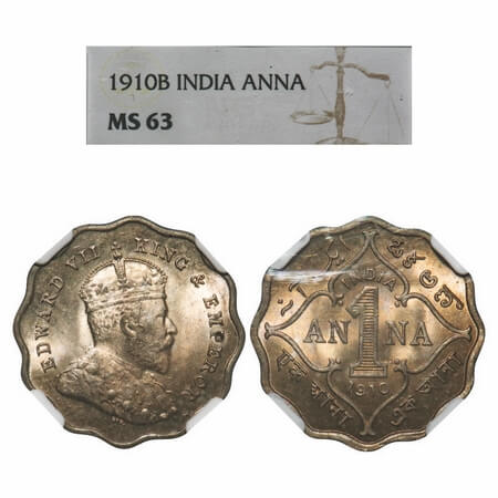Edward VII, Copper-Nickel, 1 Anna, 1910, Bombay Mint, 'B' incused. F. Prid 929. GK 993. NG