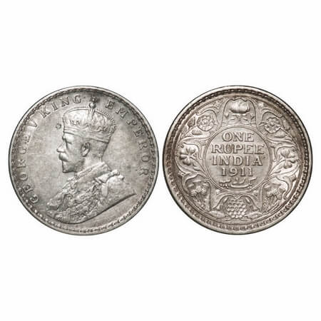 George V, Silver, Rupee, 1911, Calcutta Mint, No dot, Pig-Type. F. Prid 207. GK 1021. Extr