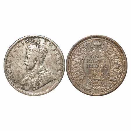 George V, Silver, Rupee, 1911, Calcutta Mint, No dot, Pig-Type. F. Prid 207. GK 1021. Extr