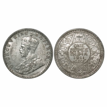 George V, Silver, Rupee, 1911, Bombay Mint, Dot, Pig-Type. F. Prid 217. GK 1022. Almost Un