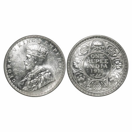 George V, Silver, Rupee, 1913, Bombay Mint, Dot. F. Prid 219. GK 1028. Mint State with ori