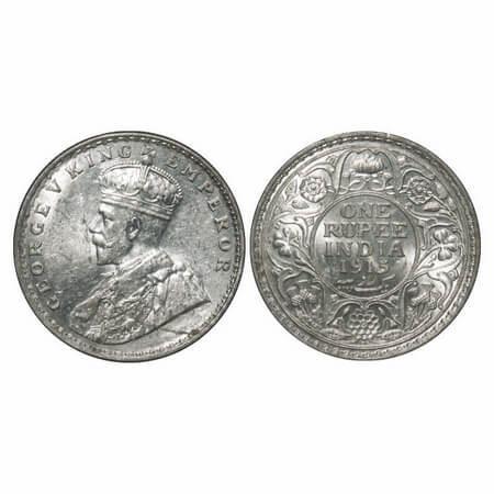 George V, Silver, Rupee, 1915, Bombay Mint, Dot. F. Prid 221. GK 1032. Mint State with ori