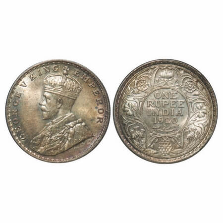 George V, Silver, Rupee, 1920, Bombay Mint, Dot. F. Prid 226. GK 1042. Uncirculated, Toned