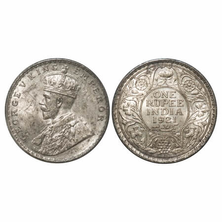 George V, Silver, Rupee, 1921, Bombay Mint, Dot. F. Prid 227. GK 1043. About Uncirculated.