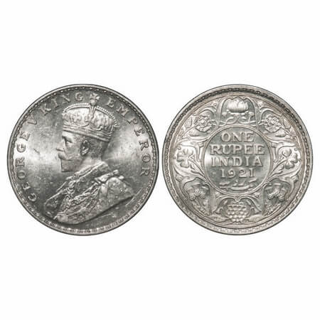 George V, Silver, Rupee, 1921, Bombay Mint, Dot, Elephant. F. Prid 227. GK 1043. Uncircula