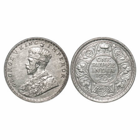 George V, Silver, Rupee, 1921, Bombay Mint, Dot, Elephant. F. Prid 227. GK 1043. Uncircula