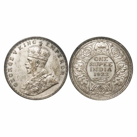 George V, Silver, Rupee, 1922, Bombay Mint, Dot. F. Prid 228. GK 1044. About Uncirculated.