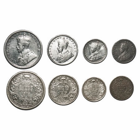 George V, Silver, 1912, Re drawn Elaphant, (4 coins), 1) Half Rupee, Bombay Mint, Dot, 2) 
