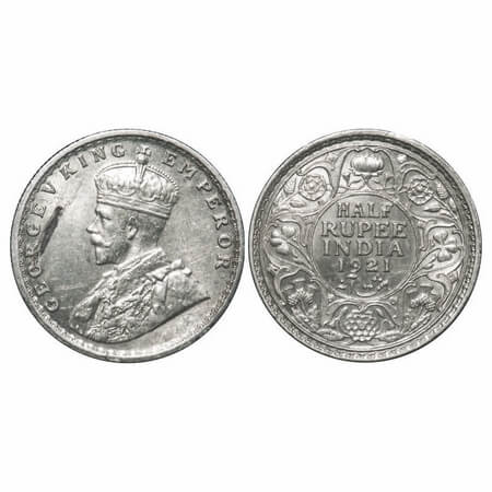 George V, Silver, Half Rupee, 1921, Calcutta Mint, No dot, Planchet flaw on Obv. F. Prid 3