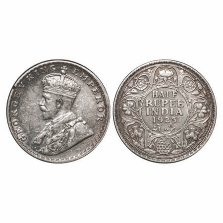 George V, Silver, Half Rupee, 1923, Bombay Mint, Dot, A nick on Obv rim edge. F. Prid 327.