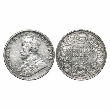 George V, Silver, Half Rupee, 1924, Bombay Mint, Dot. F. Prid 346. GK 1064. Extremely Fine