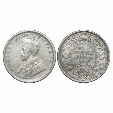 George V, Silver, Half Rupee, 1930, Calcutta Mint, No dot. F. Prid 332. GK 1072. Extremely