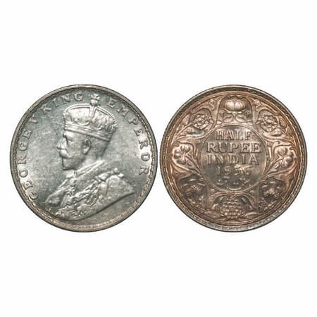 George V, Silver, Half Rupee, 1936, Bombay Mint, Dot, Ghost on Rev. F. Prid 350. GK 1076. 