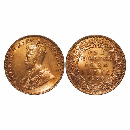 George V, Bronze, Quarter Anna, 1930, Bombay Mint, Dot, Small year numerals with more spac