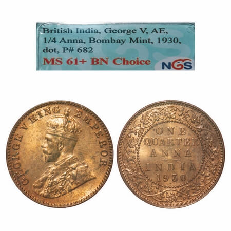 George V, Bronze, Quarter Anna, 1930, Bombay Mint, Dot, Small year numerals with more spac
