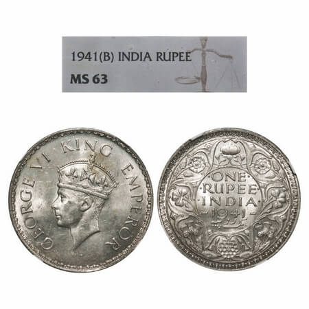 George VI, Half Silver, Rupee, 1941, Bombay Mint, A(a)/I, Dot, Security edge, Border teeth