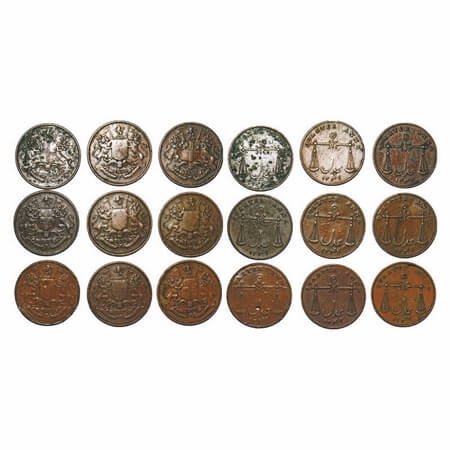 Bombay Presidency, Copper Quarter Anna (9 Coins), Bombay Mint, AD 1833/1249 AH, Reverse di