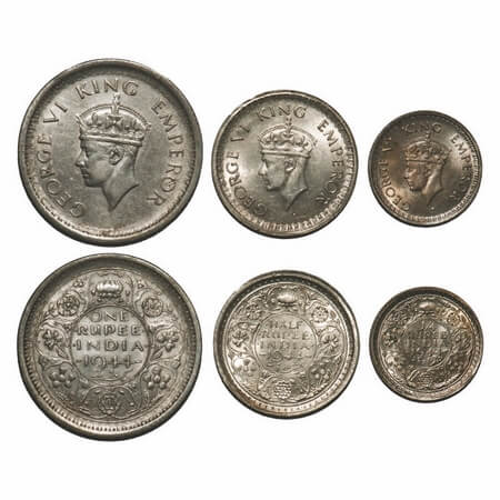 George VI, Half Silver, 1944, (3 coins), 1) Rupee, Lahore Mint, D/II, 'L' raised, Thin 'L'