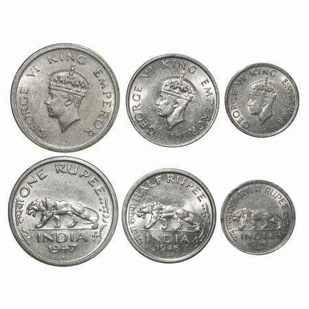 George VII, Nickel, (3 coins), 1) Rupee, 1947, Bombay Mint, E/IV, Diamond, Security edge, 