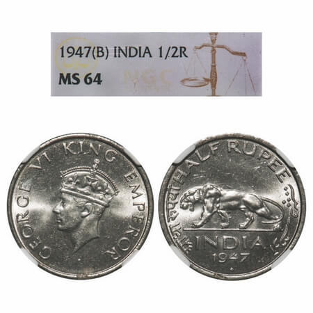 George VI, Nickel, Half Rupee, 1947, Bombay Mint, C/IV, Diamond mint mark, Head Type II, M