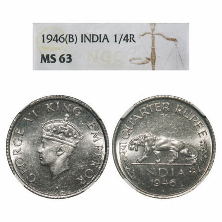 George VI, Nickel, 1/4 Rupee, 1946, Bombay Mint, Head Type II, Rev VI, Diamond, Milled edg