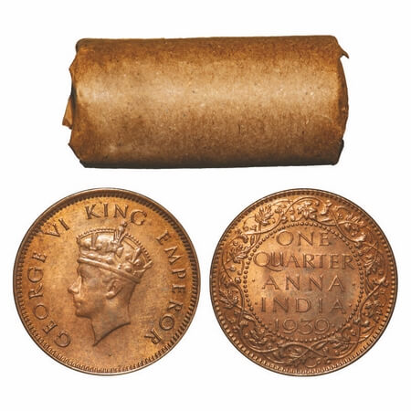 George VI, Bronze, Quarter Anna, 1939, (32 coins), Bombay Mint, Head Type I, Dot, 32 Coins