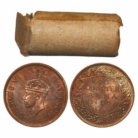 George VI, Bronze, Quarter Anna, 1941, (32 coins), Calcutta Mint, No dot, Head Type II, 32