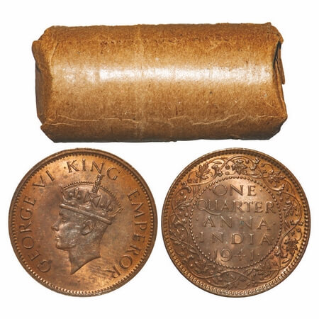 George VI, Bronze, Quarter Anna, 1941, (32 coins), Calcutta Mint, Head Type II, No dot, 32