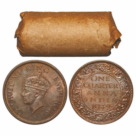 George VI, Bronze, Quarter Anna, 1942, (32 coins), Calcutta Mint, Head Type II, No dot, 32