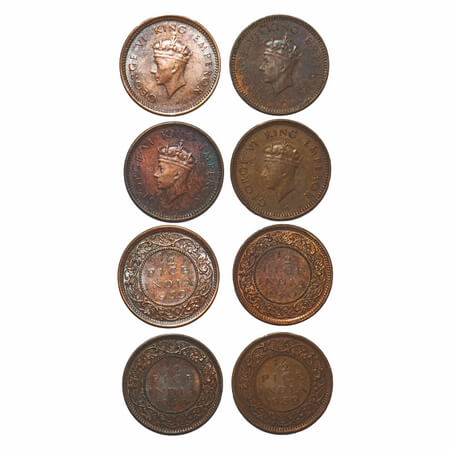 George VI, Bronze, 1/2 Pice, (4 coins), 1 & 2) 1939, Bombay Mint, Head Type I, Dot, 3 & 4)